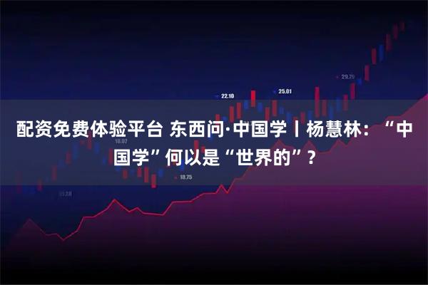 配资免费体验平台 东西问·中国学丨杨慧林：“中国学”何以是“世界的”？