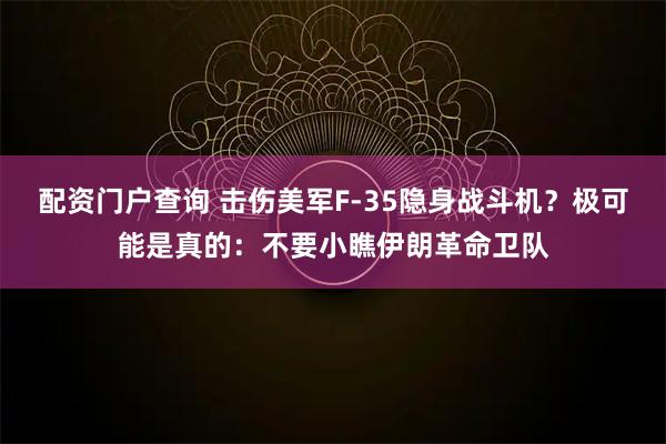 配资门户查询 击伤美军F-35隐身战斗机？极可能是真的：不要小瞧伊朗革命卫队